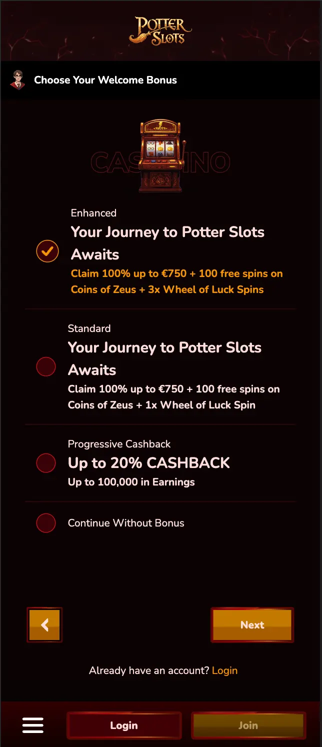 Bonus selection during registration