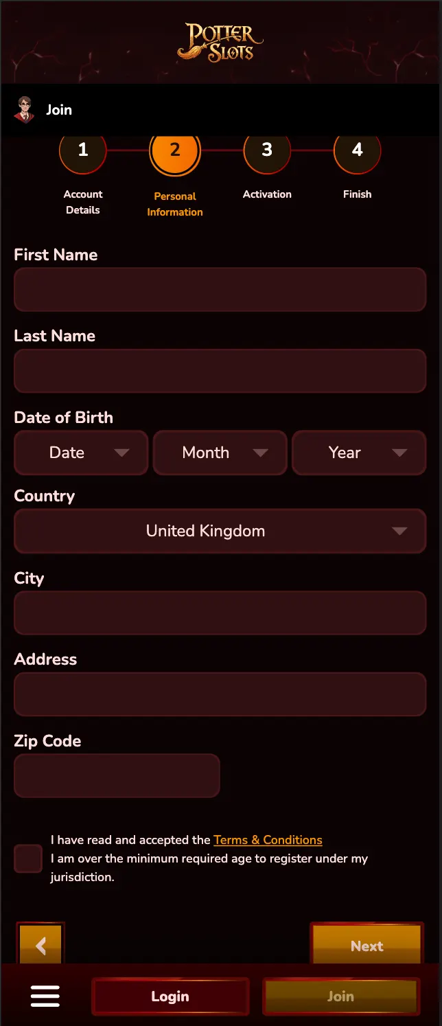 Registration personal information step