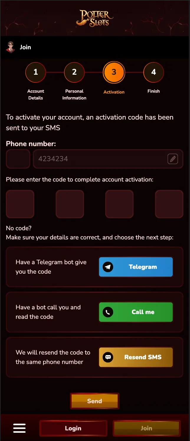 Registration SMS verification step